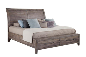 American Woodcrafters Aurora King Sleigh Bed with Storage Footboard in Weathered Grey