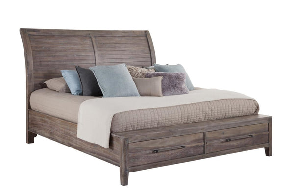American Woodcrafters Aurora King Sleigh Bed with Storage Footboard in Weathered Grey