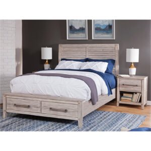 American Woodcrafters Aurora Queen Panel Bed with Storage Footboard in Whitewash