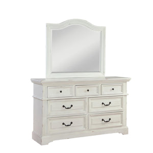 American Woodcrafters Complete Queen Bedroom Set Panel Bed, Dresser & Mirror Distressed Antique White Stonebrook