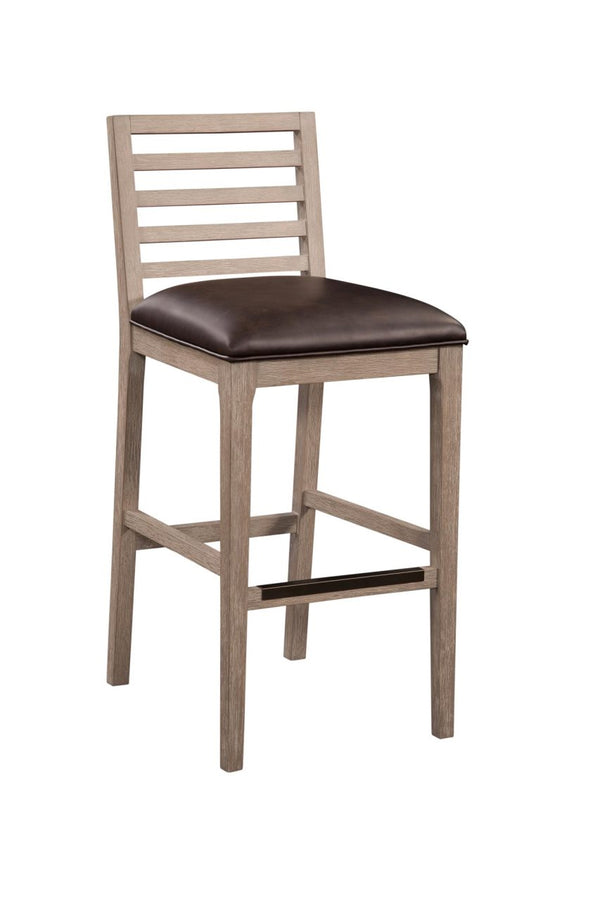 American Woodcrafters Siri Wood Stool With Leather Seat Driftwood Grey