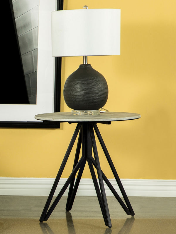 Coaster Hadi Round Smarttop Side End Table Cement & Gunmetal