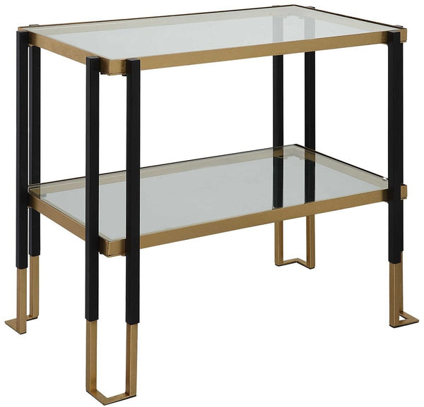 Uttermost Kentmore Two-Toned Matte Black/Brushed Gold Glass Side Table