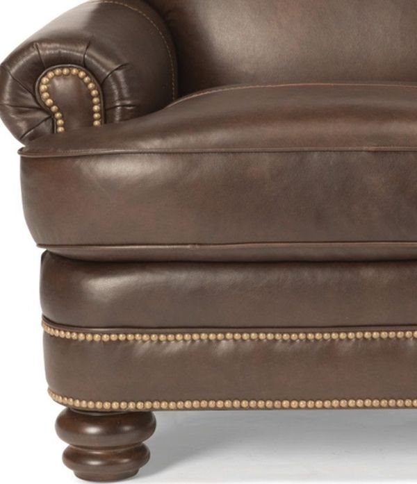 Flexsteel Bay Bridge Brown Leather Loveseat with Nailhead Trim