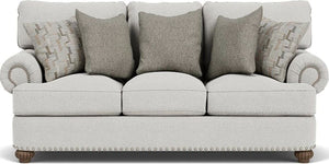 Flexsteel Patterson Silver Glacier Sofa with Nailhead Trim