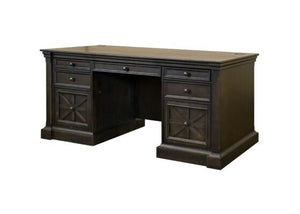 Martin Furniture Kingston Dark Chocolate Rub Through with Criss-Cross Detail Double Pedestal Desk