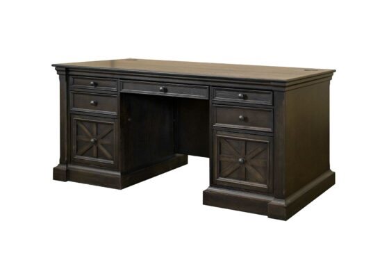 Martin Furniture Kingston Dark Chocolate Rub Through with Criss-Cross Detail Double Pedestal Desk