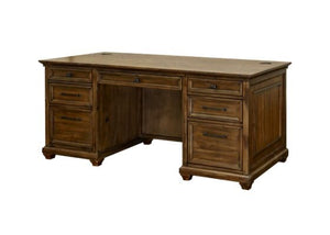 Martin Furniture Porter Natural Wood with Herringbone Pattern Double Pedestal Desk