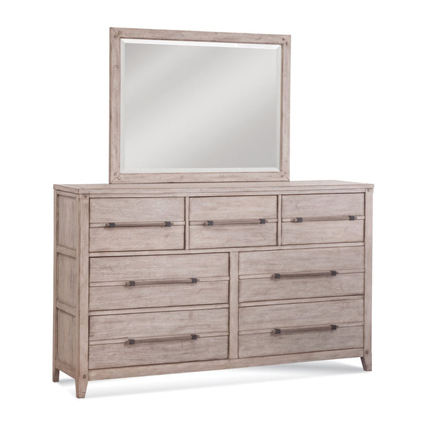 American Woodcrafters Aurora Whitewash 3-Piece Bedroom Set Queen Sleigh Bed Dresser & Mirror