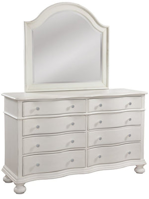 American Woodcrafters Rodanthe Dove White with Rub-Through 4-Piece Woven Bedroom Set Queen Bed Dresser Mirror & 3-Drawer Nightstand