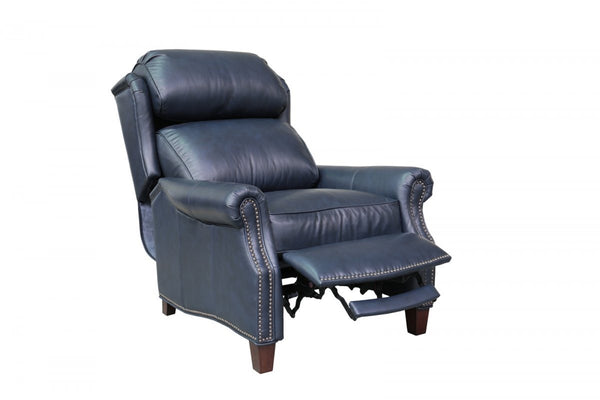 Barcalounger Shoreham Blue Meade Fabric & Leather High/Low-Leg Recliner Chair