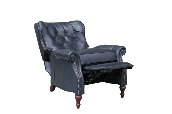Barcalounger Shoreham Blue Kendall Leather High/Low-Leg Recliner Chair