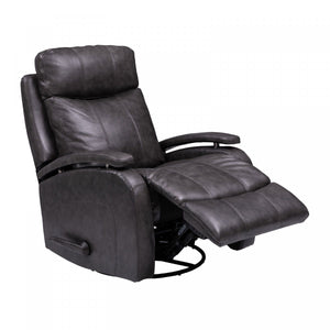 Barcalounger Ryegate Gray Duffy Leather Swivel Glider Handle Activated Recliner