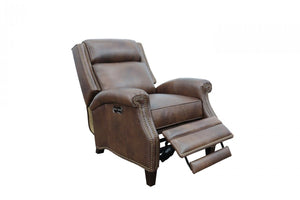 Barcalounger Worthington Cognac Barrett Power High/Low-Leg Leather Recliner Chair