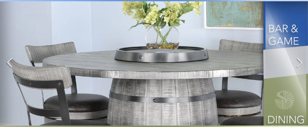 Sunny Designs Alpine Grey Round Pub Table with Wine Barrel Base