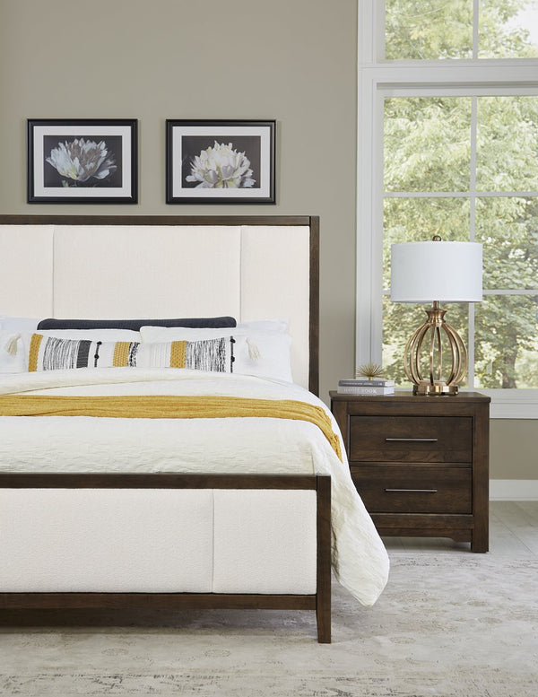 Vaughan-Bassett Crafted Cherry Dark Erins Upholstered Queen White Fabric Headboard