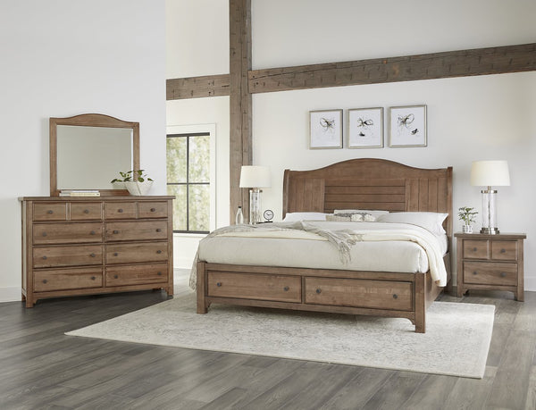 Vaughan-Bassett Cool Farmhouse Natural King Sleigh Bed with Storage Footboard