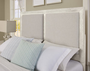Vaughan-Bassett Custom Express Weathered White California King Upholstered Bed Pebble