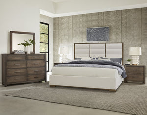 Vaughan-Bassett Crafted Oak Aged Grey Erins King Upholstered White