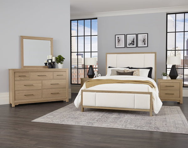 Vaughan-Bassett Crafted Cherry Bleached King Upholstered Bed White Fabric