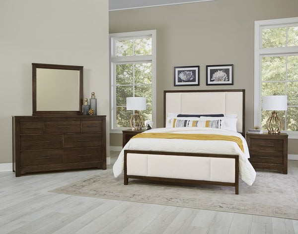 Vaughan-Bassett Crafted Cherry Dark California King Upholstered Bed White Fabric
