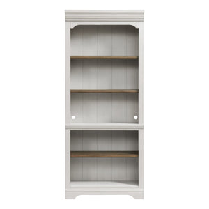Intercon Drake Rustic White & French Oak Farmhouse 76 Inch Bunching Bookcase