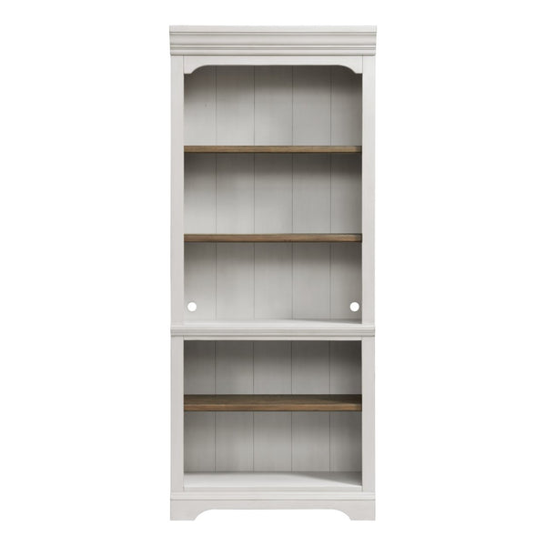 Intercon Drake Rustic White & French Oak Farmhouse 76 Inch Bunching Bookcase