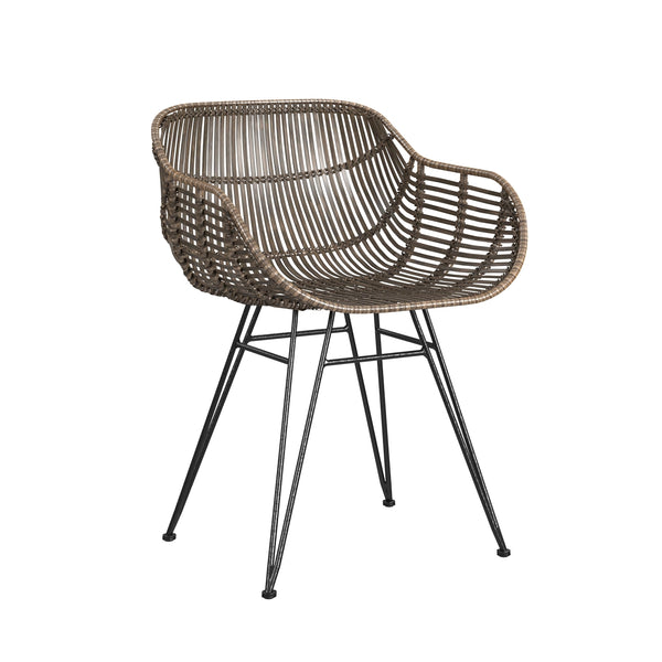 Bassett Mirror Boho Dark Rattan/Black Ryanne Arm Dining Chair