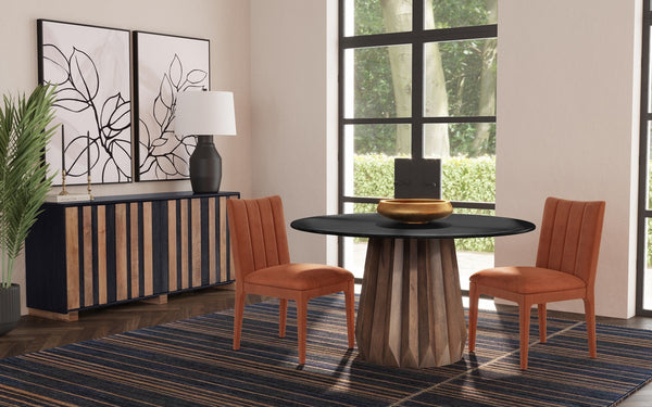 Bassett Mirror Modern Black Marble/Royal Brown Mango Jennings Round Dining Table