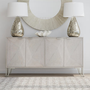 Bassett Mirror Modern Brushed Nickel Cooper 4-Door Server with 2 Shelves