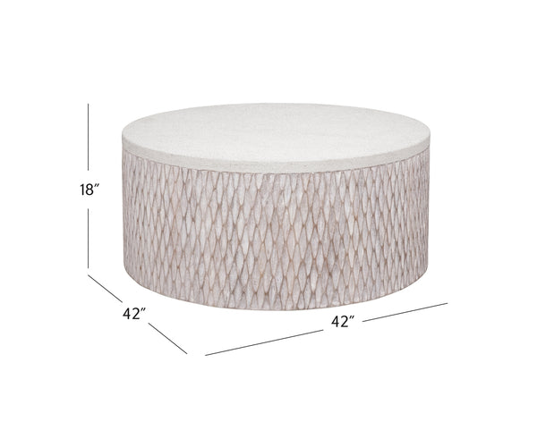 Bassett Mirror Coastal White Wash Mango Brewer Round Accent Cocktail Table