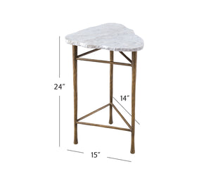 Bassett Mirror Modern Antique Brass/White Marble Knapp Oval Accent Table