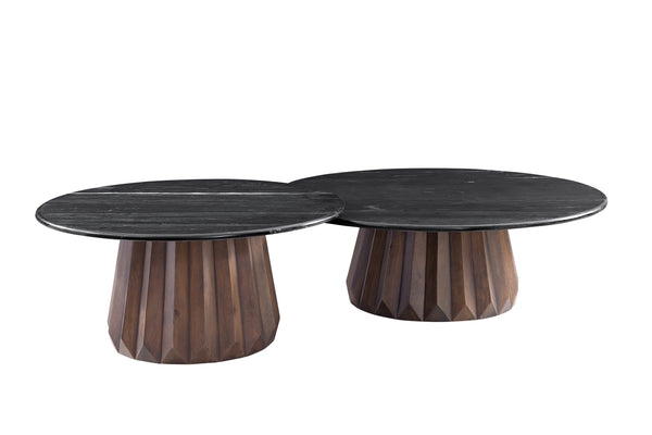 Bassett Mirror Modern Black Marble & Royal Brown Jennings Round Nesting Large Cocktail Table