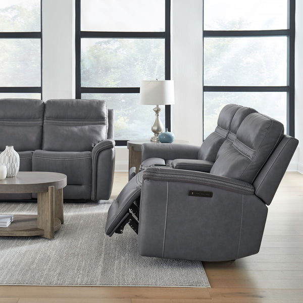 Liberty Furniture Cooper Blue Gray Leather Loveseat with Console P3 & Zg