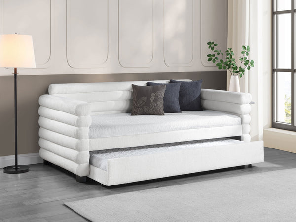 Coaster Patricia Boucle Upholstered Twin Day Bed with Trundle White