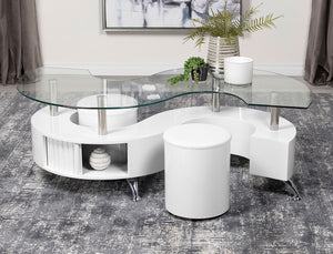 Coaster Buckley 3-Piece Coffee Table & Stools Set White High Gloss