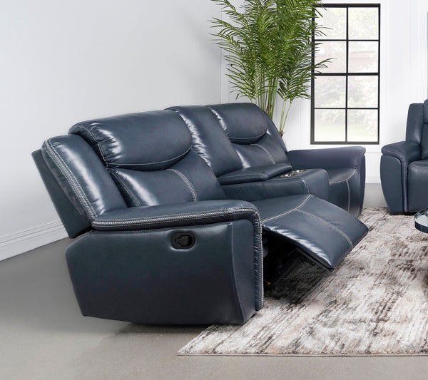 Coaster Sloane Upholstered Padded Arm Reclining Loveseat Blue