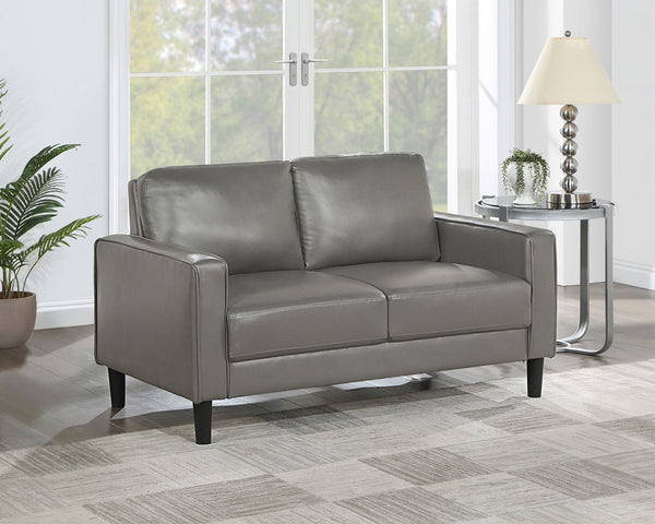 Coaster Ruth Upholstered Track Arm Loveseat Grey