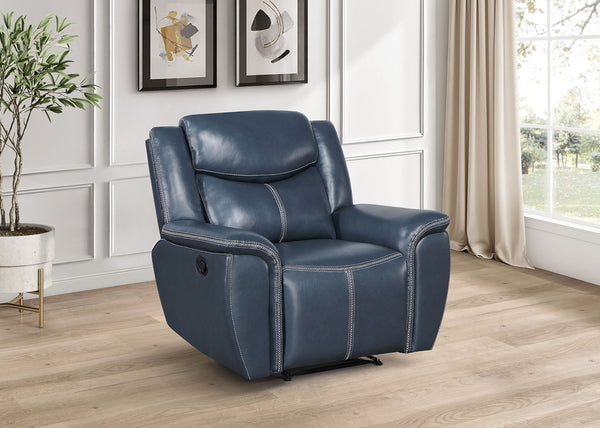 Coaster Sloane Upholstered Padded Arm Recliner Chair Blue