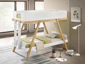 Coaster Frankie Wood Twin Over Twin Bunk Bed White & Natural