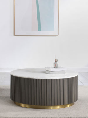 Coaster Jason Round Marble Top Coffee Table White & Charcoal