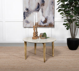 Coaster Aldis Round Marble Top Coffee Table White & Natural