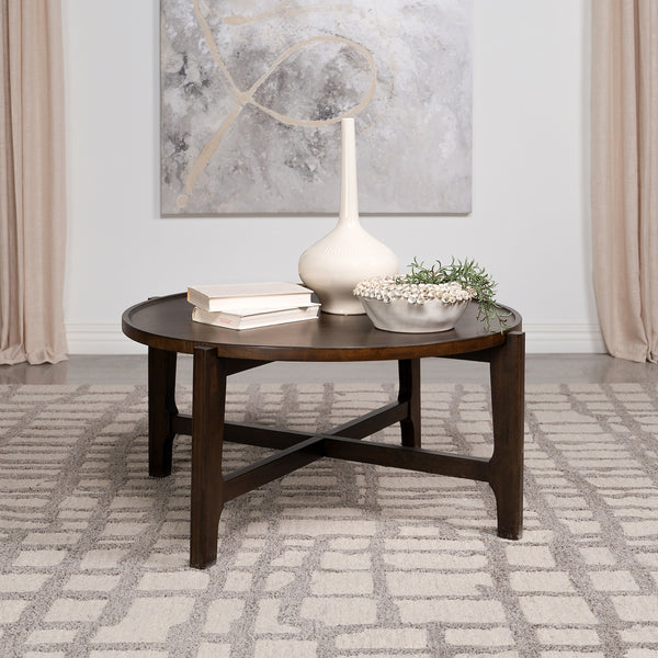 Coaster Cota Round Solid Wood Coffee Table Dark Brown
