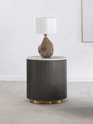 Coaster Jason Round Marble Top Side End Table White & Charcoal