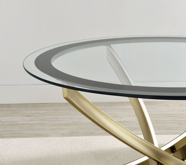 Coaster Brooke Round Glass Top Side End Table Metal Base Brass