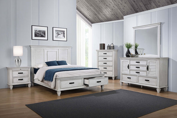 Coaster Franco 5-Drawer Dresser with Mirror Distressed White