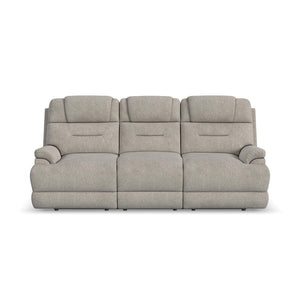 Flexsteel Zecliner Zofa Fabric Power Reclining Sofa with Console Power Headrest, Lumbar, Heat & Massage in Shell