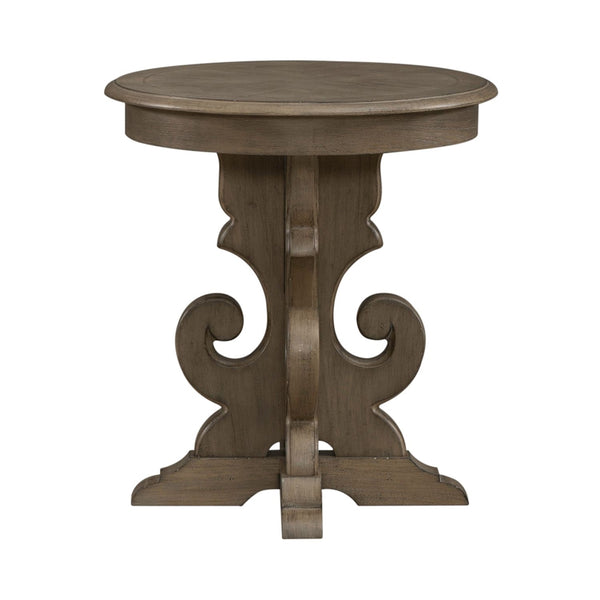Liberty Furniture Magnolia Manor Weathered Bisque Round End Table with Fancy Face Veneer Top