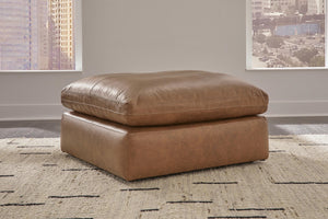 Emilia Oversized Accent Leather Ottoman Caramel