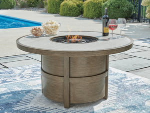 Rainier Ranch Round Fire Pit Table Beige